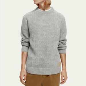 Scotch & Soda textured waffle Knit Pullover sweater light grey size XXL